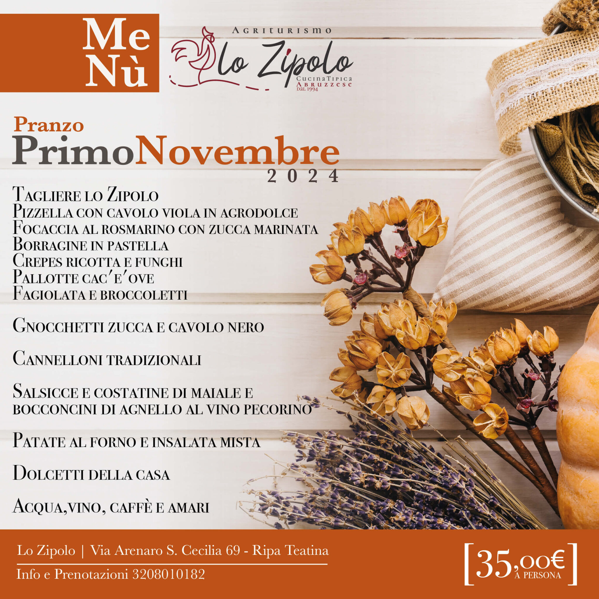 Menu Primo Novembre - Agriturismo Lo Zipolo